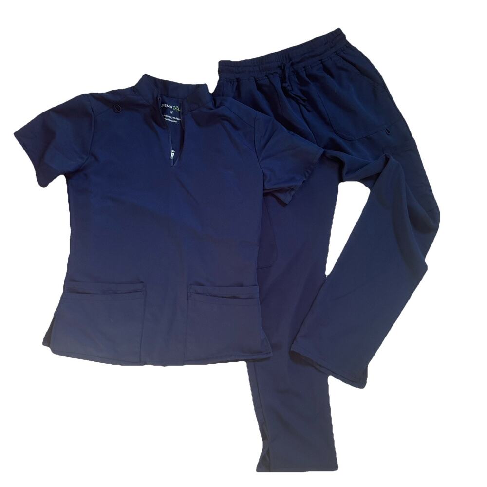 Karisma Threads Navy Blue Scrub Set 4-Way Stretch Nursing Uniform Women's Size M